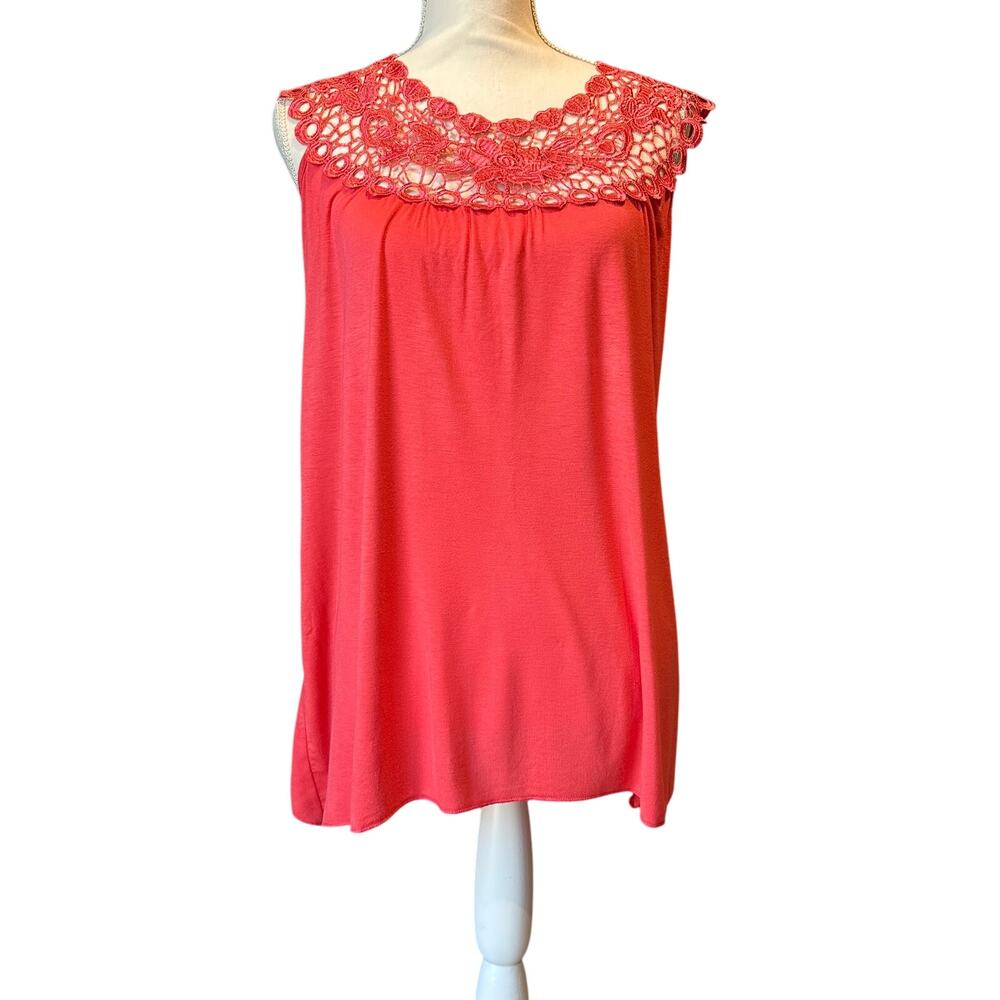 Forgotten Grace Size Small Boho Coastal Crochet Collar Sleeveless Coral Knit Top